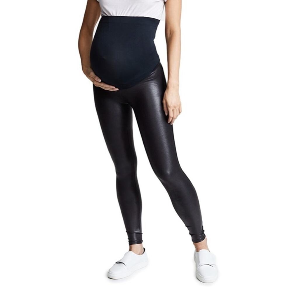 Spanx Mama Leggings High Waisted Metallic Faux Leather Womens Size S